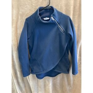 🚀 Athleta Cozy Karma Fleece Pullover Women's Small Blue Asym 1/4 Zip Mock Neck